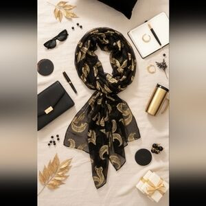 Vintage Glentex Black Gold Metallic Square Scarf Retro 22” Neck Tie Head Wrap